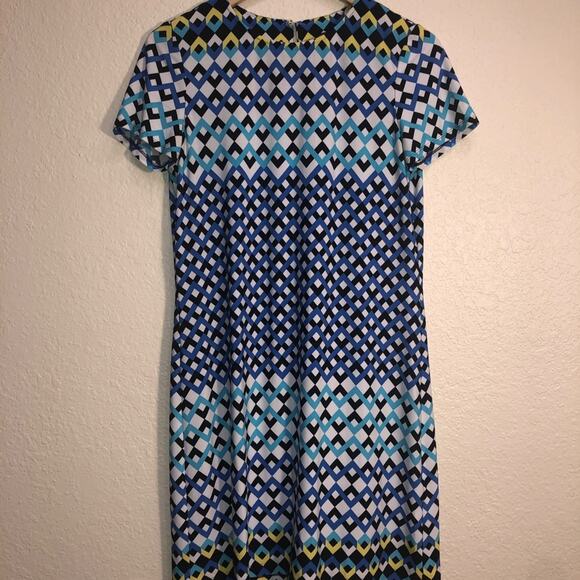 Maggy London Geometric Silky Shift Dress Diamond Print Colorful Geo Office - Picture 2 of 7
